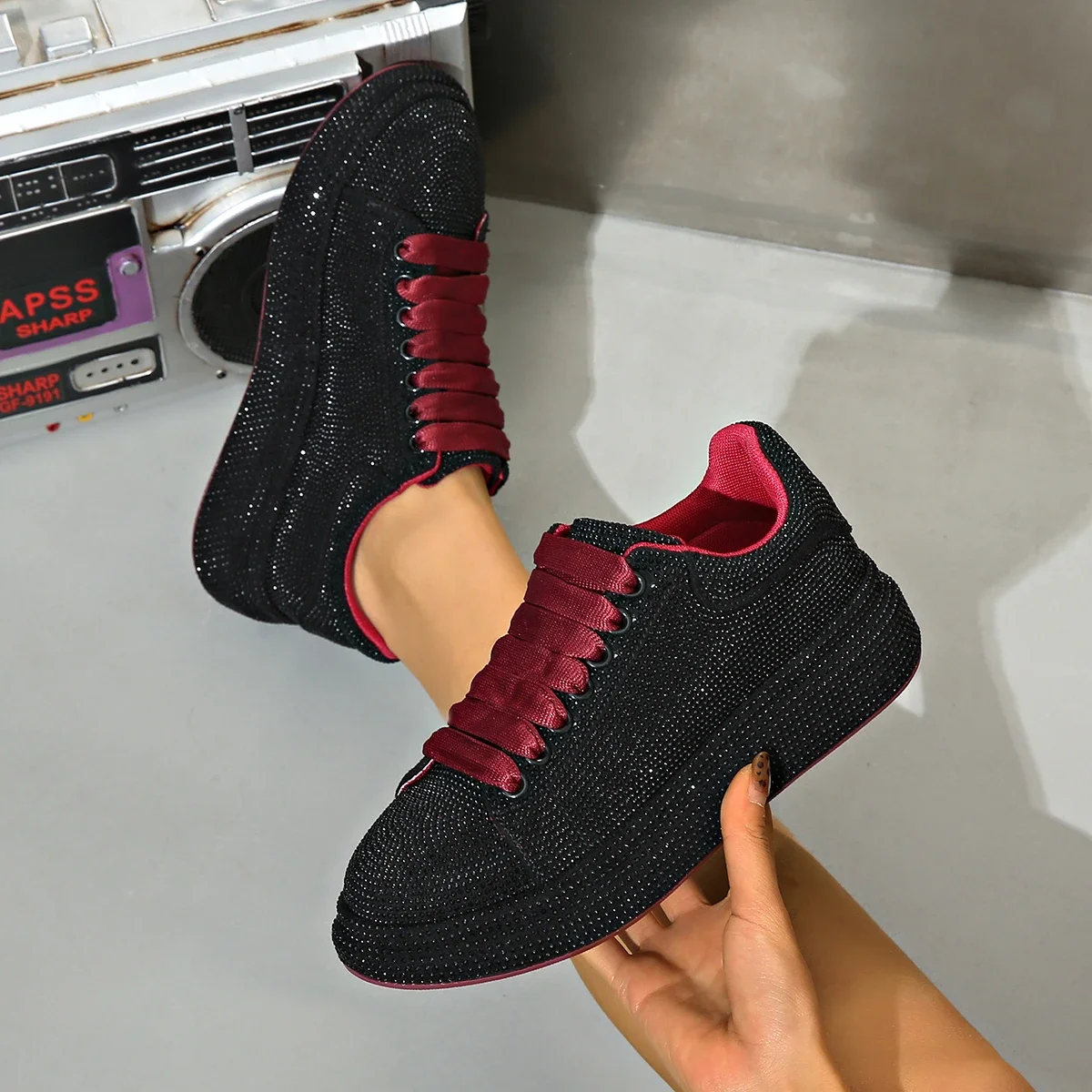 Brand Women's Sneakers Luxury Rhinestones Women Causal Shoes Designer Platform Sport Shoes Fashion Comfort Women Shoes Plus Size