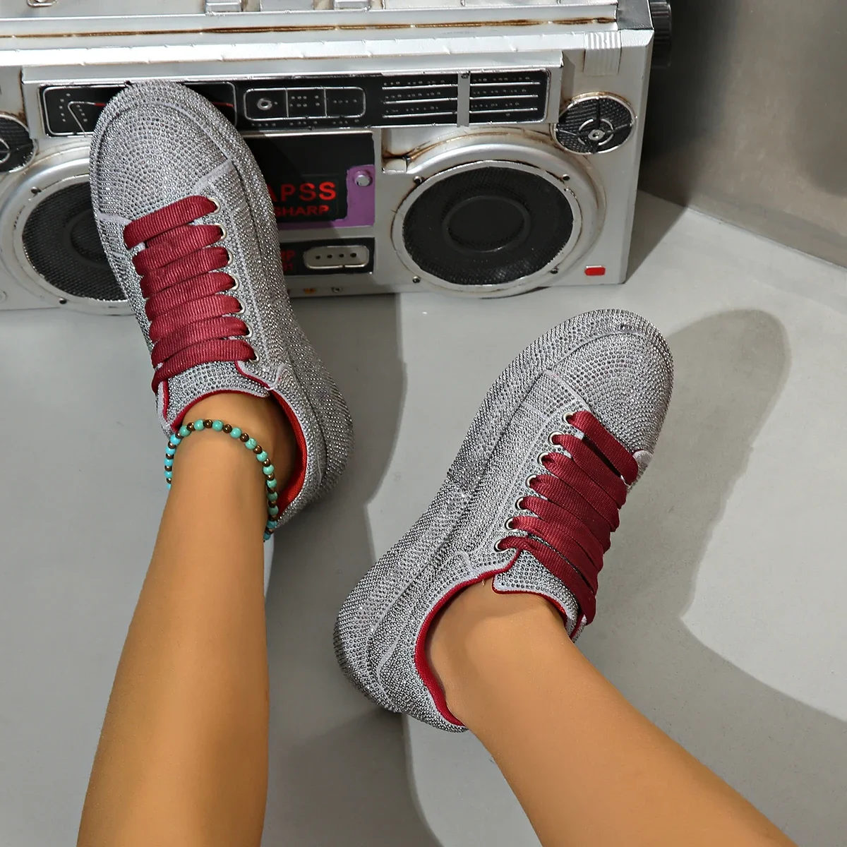 Brand Women's Sneakers Luxury Rhinestones Women Causal Shoes Designer Platform Sport Shoes Fashion Comfort Women Shoes Plus Size