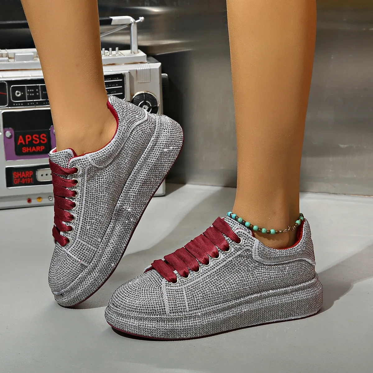 Brand Women's Sneakers Luxury Rhinestones Women Causal Shoes Designer Platform Sport Shoes Fashion Comfort Women Shoes Plus Size