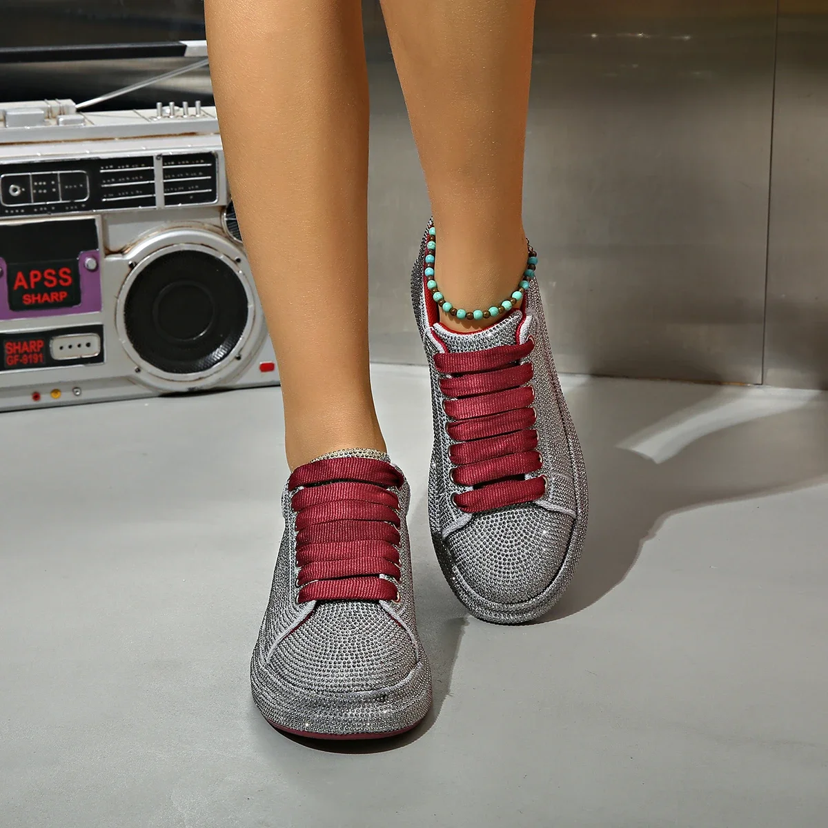 Brand Women's Sneakers Luxury Rhinestones Women Causal Shoes Designer Platform Sport Shoes Fashion Comfort Women Shoes Plus Size