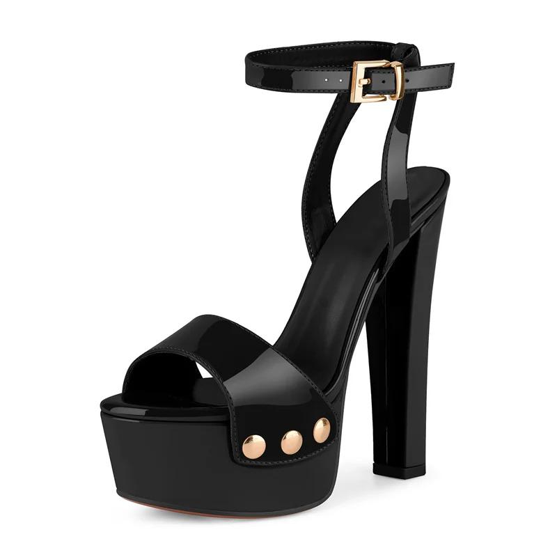Onlymaker Women Peep Toe Platform Patent Leather Ankle Strap Sandals Slingback Party Dress Big Size Chuny Heel Sandals