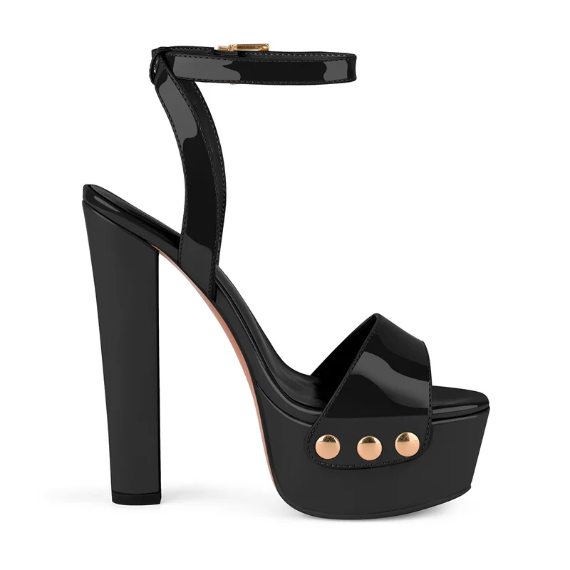 Onlymaker Women Peep Toe Platform Patent Leather Ankle Strap Sandals Slingback Party Dress Big Size Chuny Heel Sandals