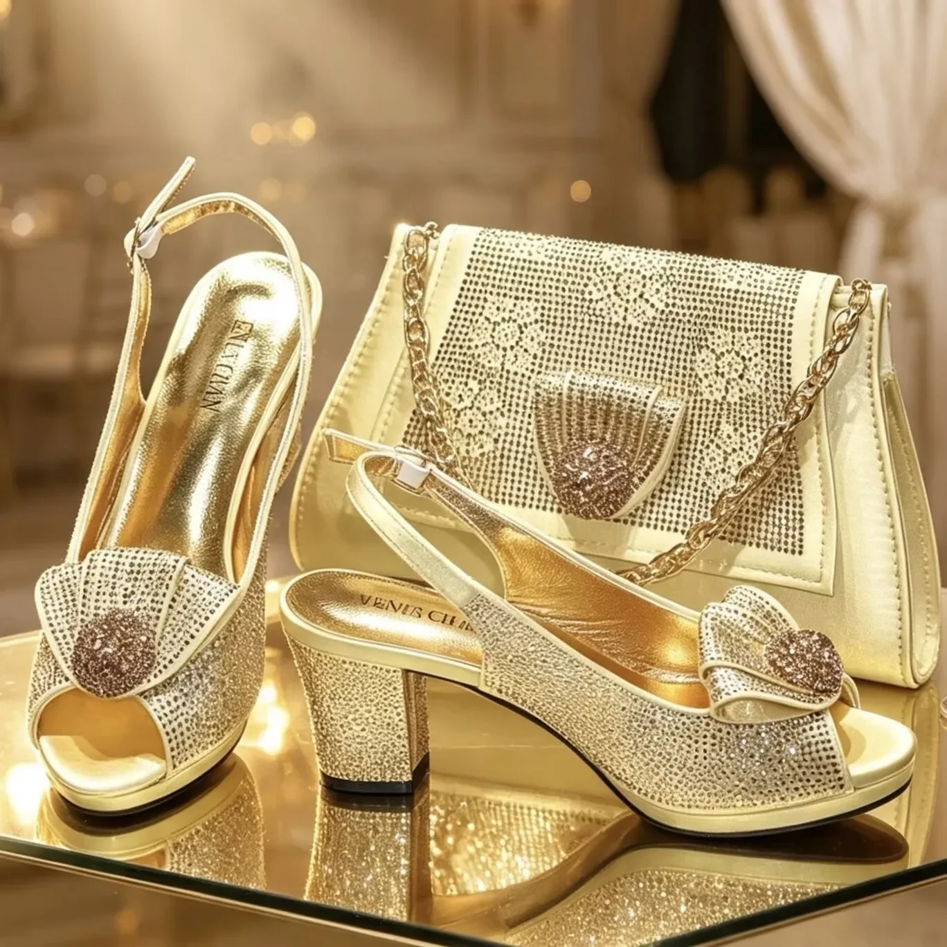2026 New Nigerian Bigger Size Women Heel Party Shoes and Bag Set Orange Colour Rhinestone Handbag Italian Design Wedding