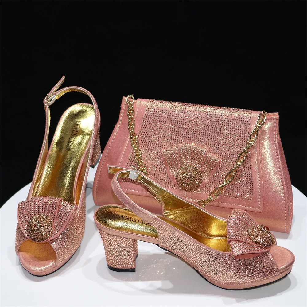 Magenta Women Shoes And Bag Set African Ladies High Heels Sandals Match With Handbag Luxury Nigerian Pumps Femmes Sandales CR769