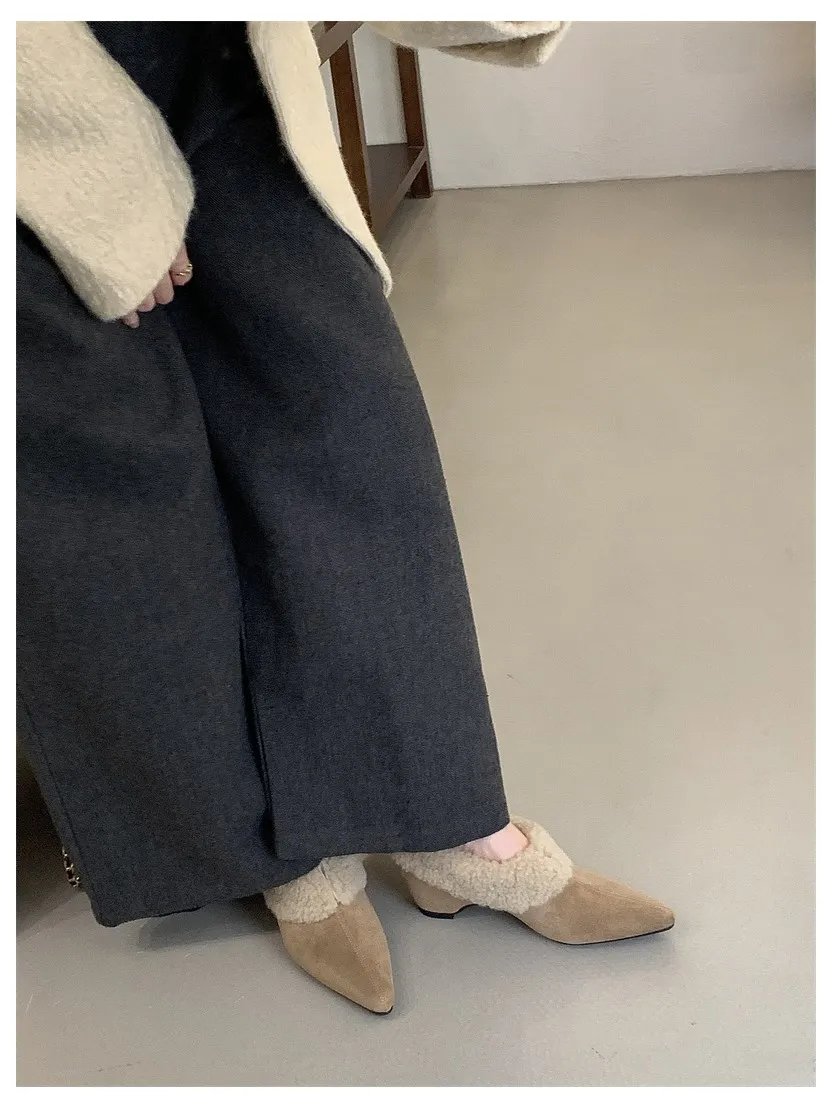 Elegant Women Pumps Thick Low Heel 2026 Winter Warm Fur Shoes New Fashion Ladies Shoes For Party Dress Pumps Pointed To Footwear