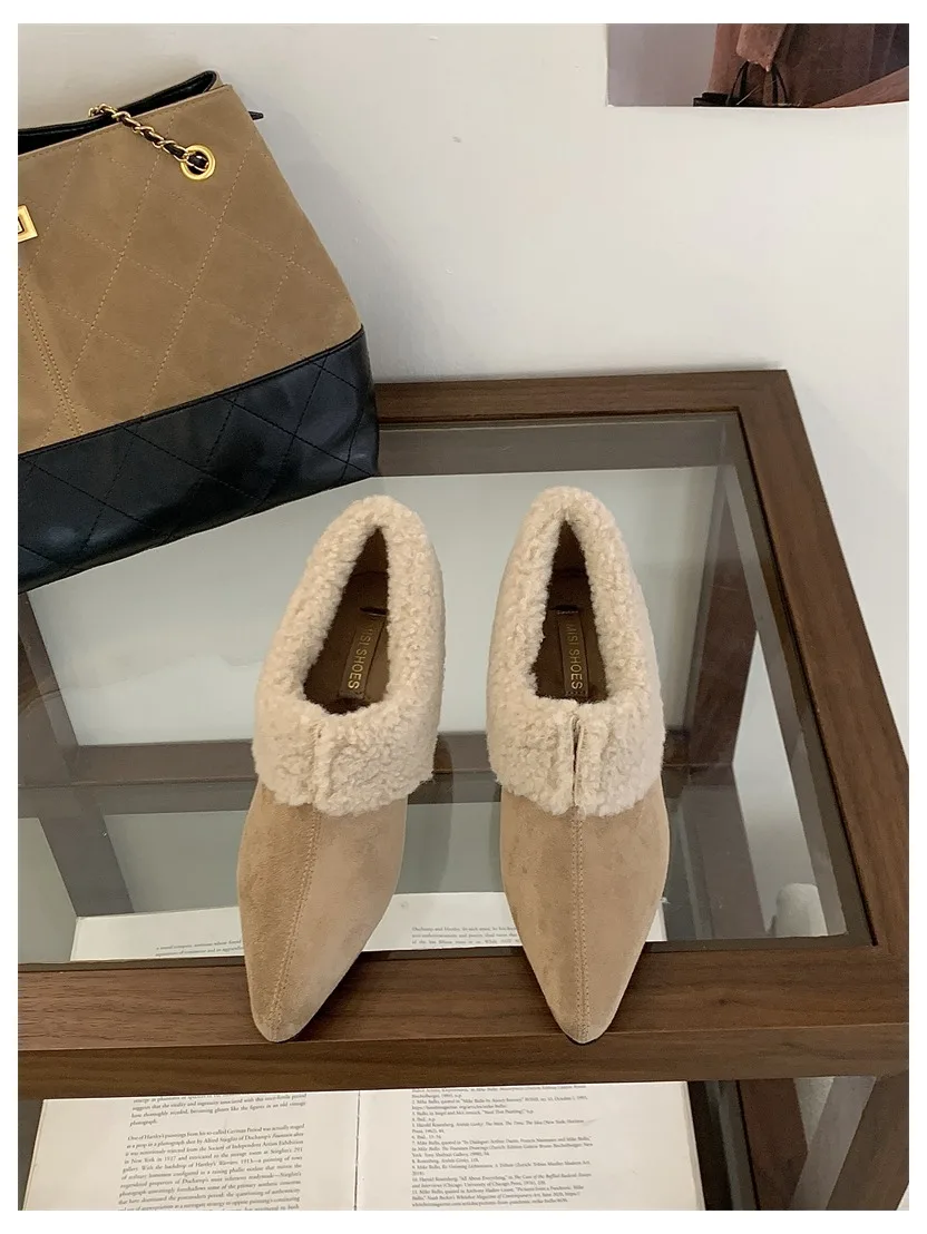 Elegant Women Pumps Thick Low Heel 2026 Winter Warm Fur Shoes New Fashion Ladies Shoes For Party Dress Pumps Pointed To Footwear