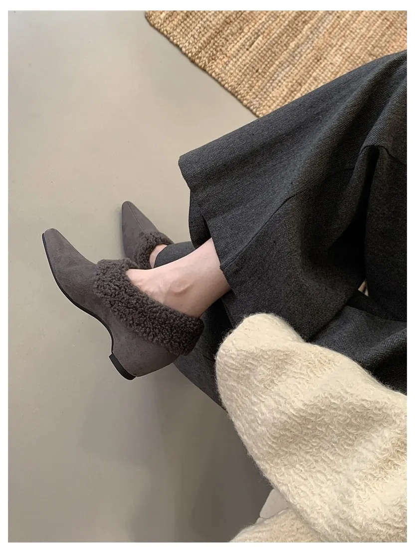 Elegant Women Pumps Thick Low Heel 2026 Winter Warm Fur Shoes New Fashion Ladies Shoes For Party Dress Pumps Pointed To Footwear