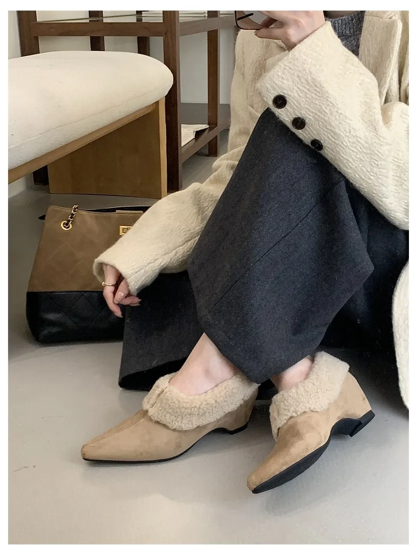 Elegant Women Pumps Thick Low Heel 2026 Winter Warm Fur Shoes New Fashion Ladies Shoes For Party Dress Pumps Pointed To Footwear