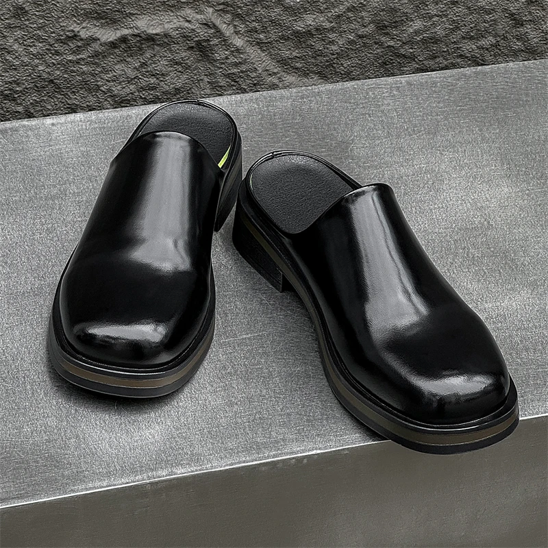 Loafers Height 5cm Leather Slippers Men's Summer Slip-on Shoes Business Casual Plus Size 38-46