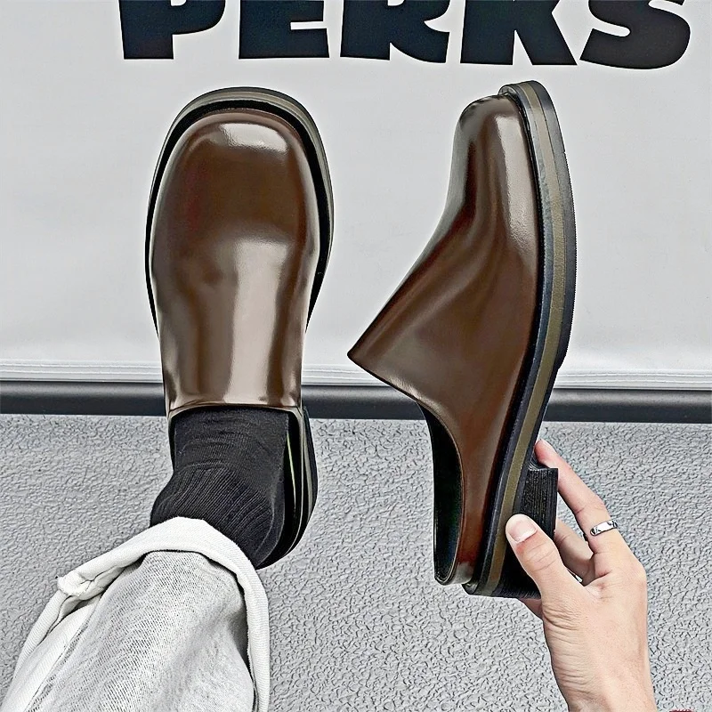 Loafers Height 5cm Leather Slippers Men's Summer Slip-on Shoes Business Casual Plus Size 38-46