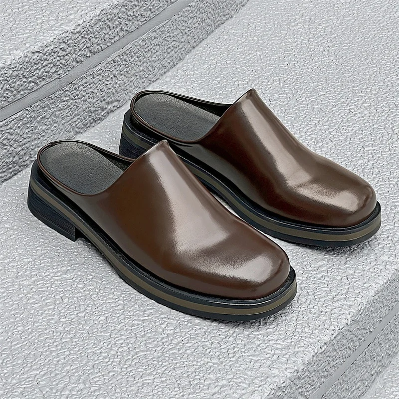 Loafers Height 5cm Leather Slippers Men's Summer Slip-on Shoes Business Casual Plus Size 38-46
