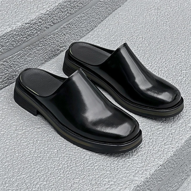 Loafers Height 5cm Leather Slippers Men's Summer Slip-on Shoes Business Casual Plus Size 38-46