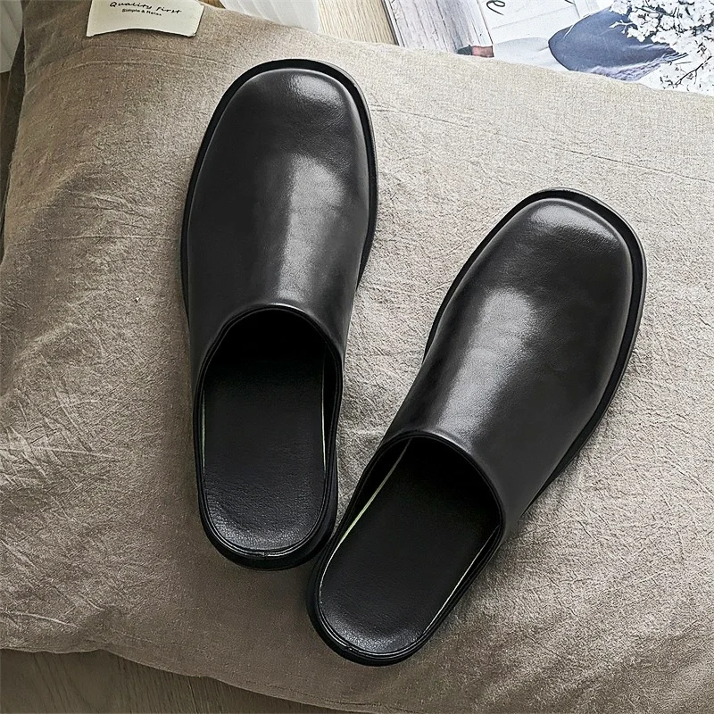 Loafers Height 5cm Leather Slippers Men's Summer Slip-on Shoes Business Casual Plus Size 38-46