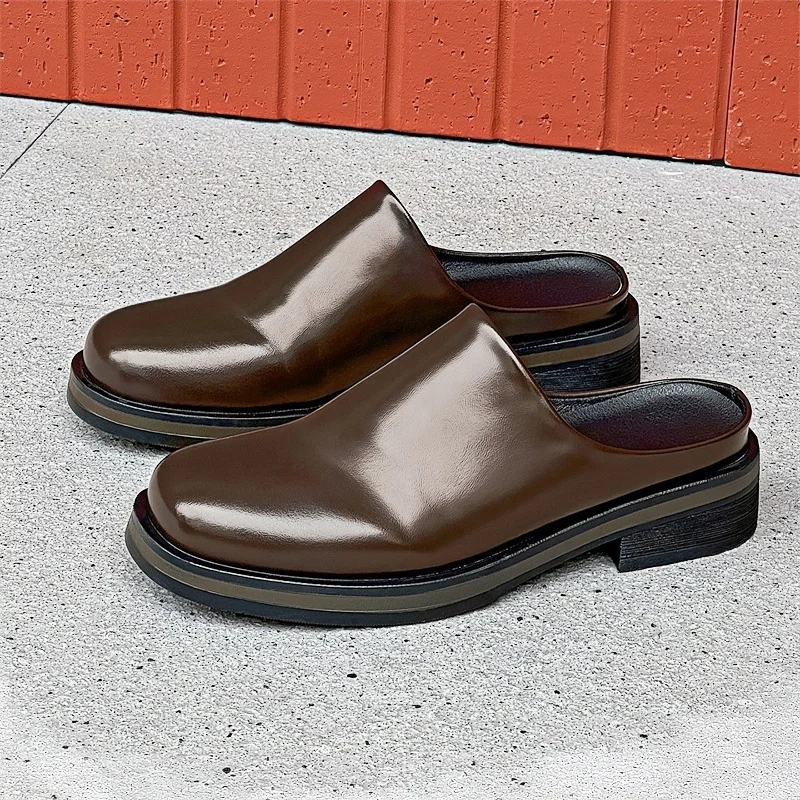 Loafers Height 5cm Leather Slippers Men's Summer Slip-on Shoes Business Casual Plus Size 38-46