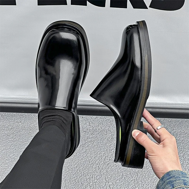 Loafers Height 5cm Leather Slippers Men's Summer Slip-on Shoes Business Casual Plus Size 38-46