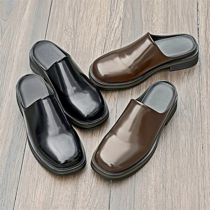 Loafers Height 5cm Leather Slippers Men's Summer Slip-on Shoes Business Casual Plus Size 38-46