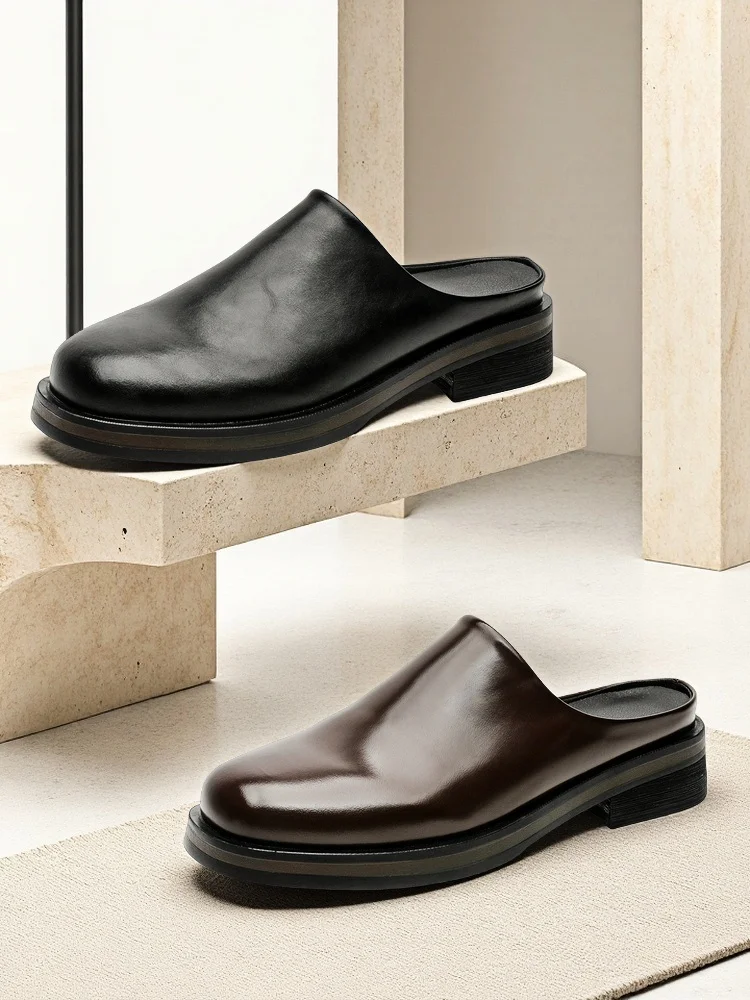 Loafers Height 5cm Leather Slippers Men's Summer Slip-on Shoes Business Casual Plus Size 38-46