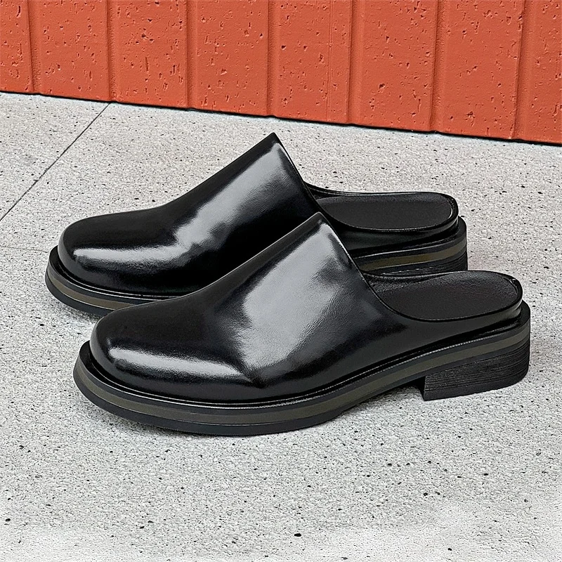 Loafers Height 5cm Leather Slippers Men's Summer Slip-on Shoes Business Casual Plus Size 38-46