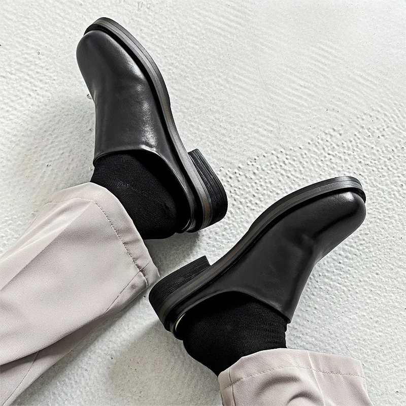 Loafers Height 5cm Leather Slippers Men's Summer Slip-on Shoes Business Casual Plus Size 38-46