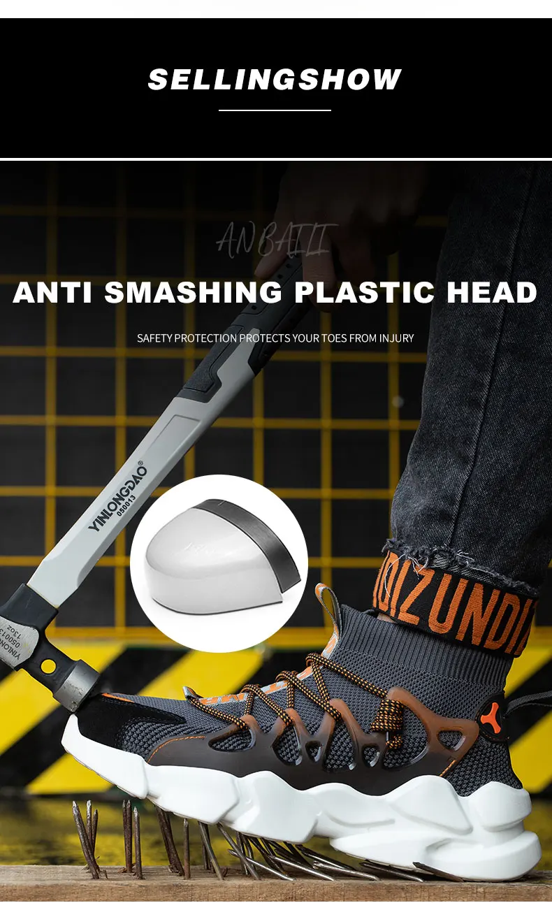 Indestructible Men Safety Shoes Anti-smash Men Shoes Working Sneakers Anti-Puncture Work Boots Safety Composite Toe Men Boots