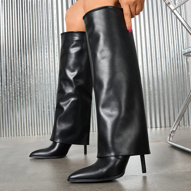 Eilyken Autumn Winter Pointed Toe Woman Knee-High Boots Designer Splicing Thin High Heels Stripper Party Shoes