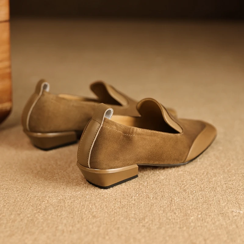 2026 New Trend Spring Genuine Cow Leather Loafers Women Brown Black Shoes Square Toe Retro Low Block Heels Office Ladies