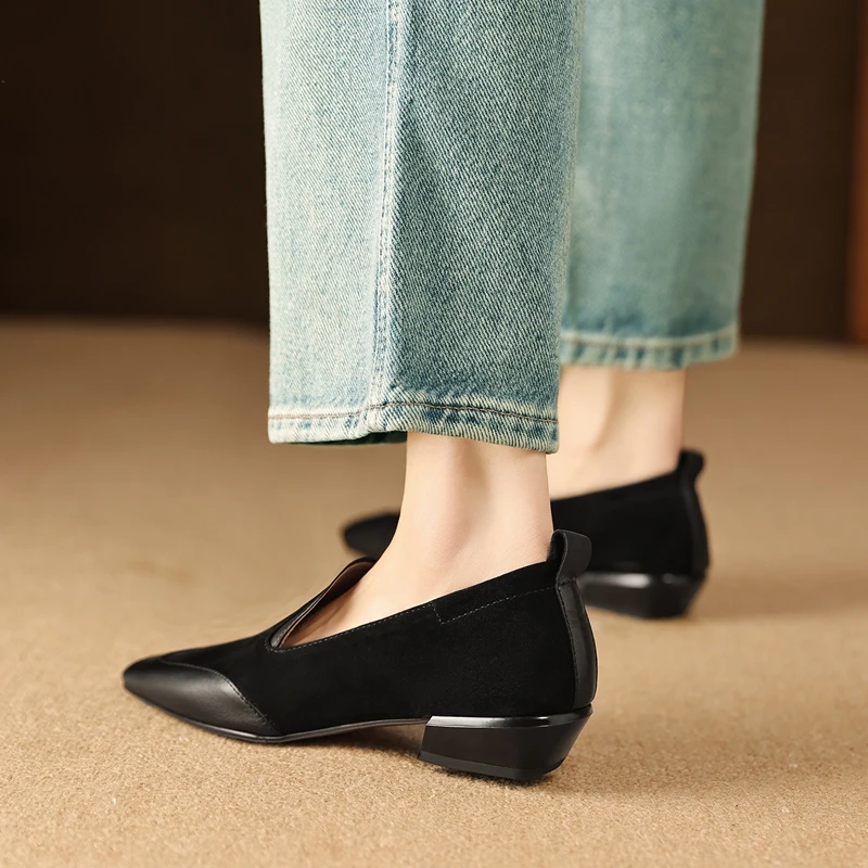2026 New Trend Spring Genuine Cow Leather Loafers Women Brown Black Shoes Square Toe Retro Low Block Heels Office Ladies