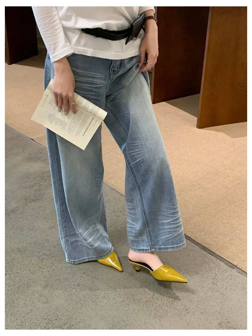 2026 Woman Slippers Pointed Toe Outside Dress Sandals Slides Mules Low Heel Shoes For Women Comfortable Luxury Korea Style Pumps