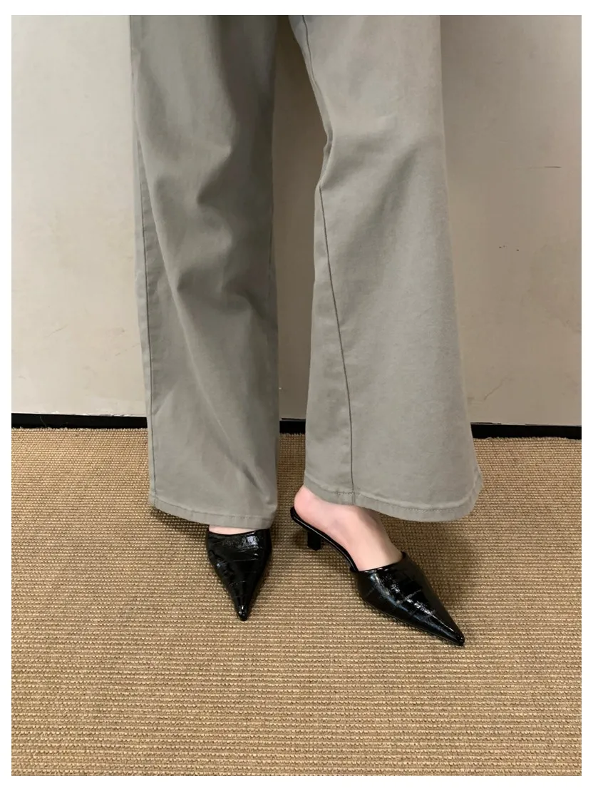 2026 Woman Slippers Pointed Toe Outside Dress Sandals Slides Mules Low Heel Shoes For Women Comfortable Luxury Korea Style Pumps