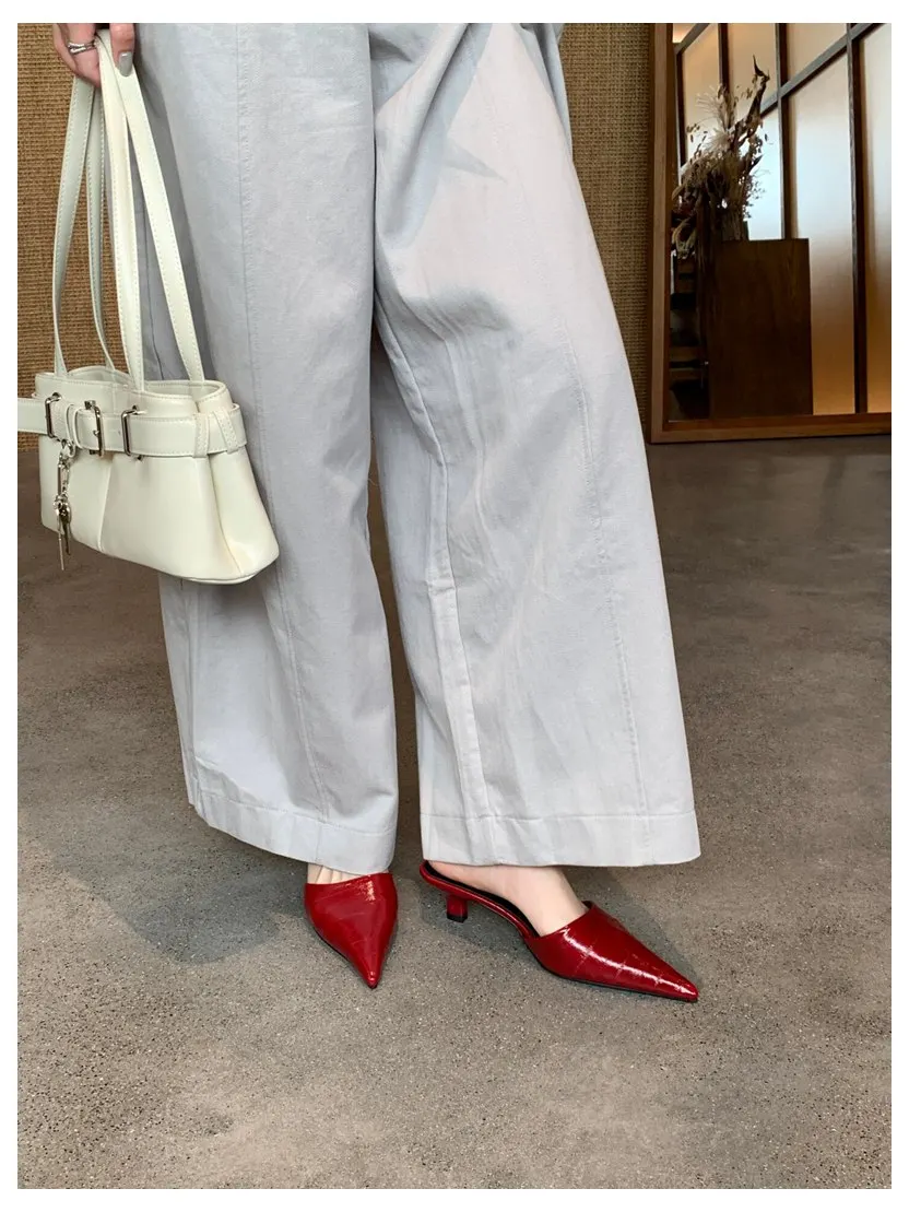 2026 Woman Slippers Pointed Toe Outside Dress Sandals Slides Mules Low Heel Shoes For Women Comfortable Luxury Korea Style Pumps