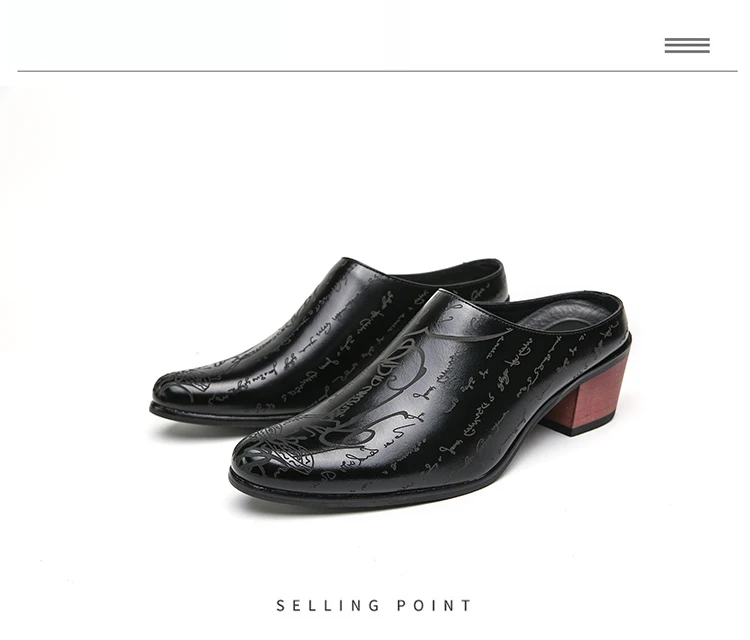 Summer New British Style Men Mules Slipper Ceremonial heightening Shoes Hombre Daily Dress Casual Pointed Designer Leather Shoes