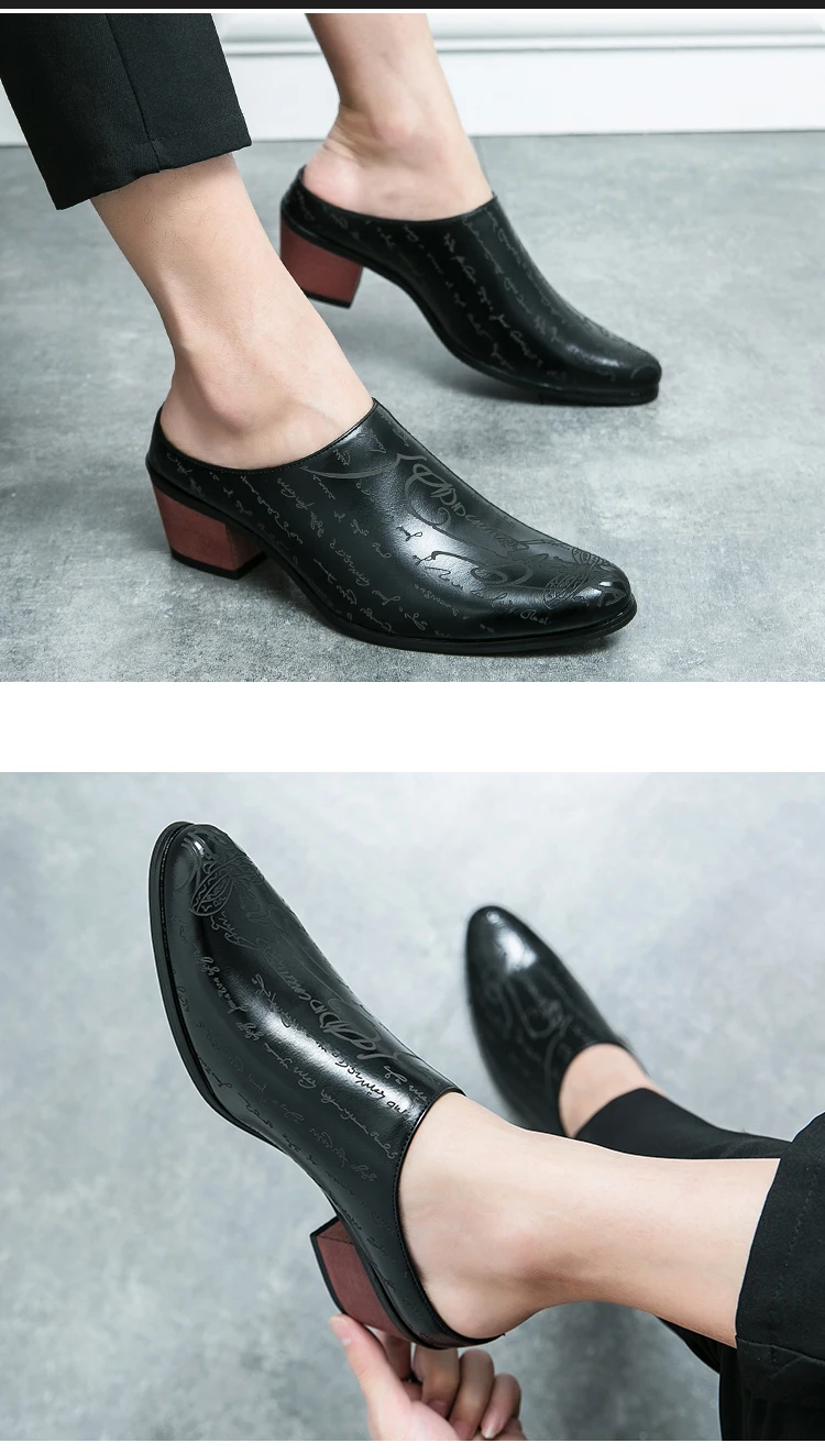 Summer New British Style Men Mules Slipper Ceremonial heightening Shoes Hombre Daily Dress Casual Pointed Designer Leather Shoes