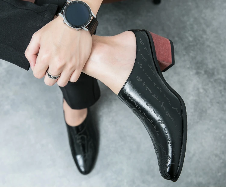 Summer New British Style Men Mules Slipper Ceremonial heightening Shoes Hombre Daily Dress Casual Pointed Designer Leather Shoes