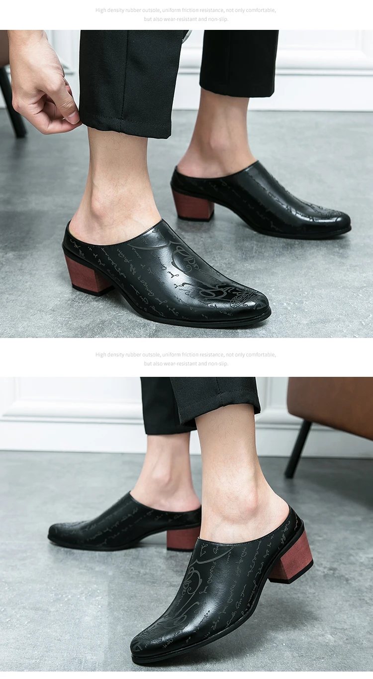 Summer New British Style Men Mules Slipper Ceremonial heightening Shoes Hombre Daily Dress Casual Pointed Designer Leather Shoes