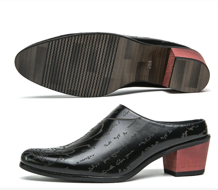 Summer New British Style Men Mules Slipper Ceremonial heightening Shoes Hombre Daily Dress Casual Pointed Designer Leather Shoes