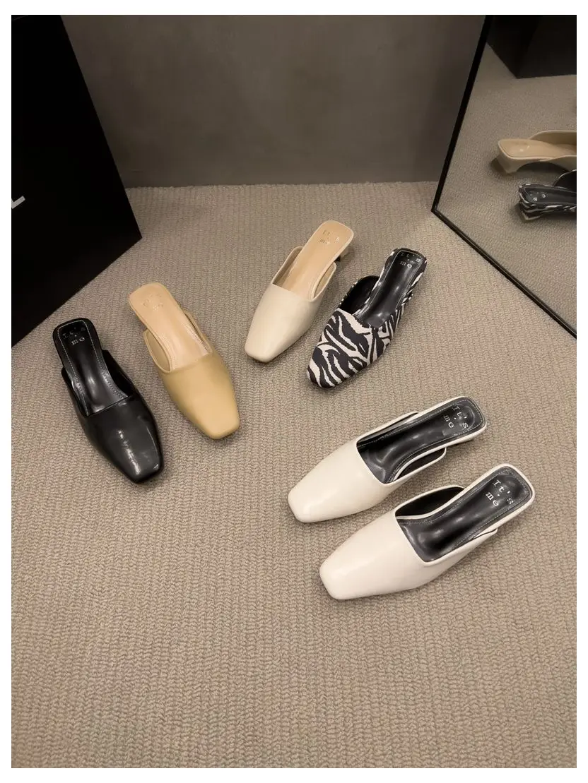 Fashion Zebra Zebra Pattern Mule Shoes Women Low Heels Square Toe Slides Outdoor Slippers New Spring Casual Flat Shoes Chaussure