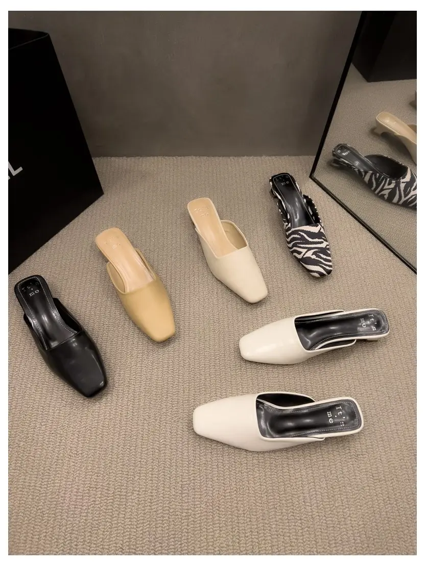 Fashion Zebra Zebra Pattern Mule Shoes Women Low Heels Square Toe Slides Outdoor Slippers New Spring Casual Flat Shoes Chaussure