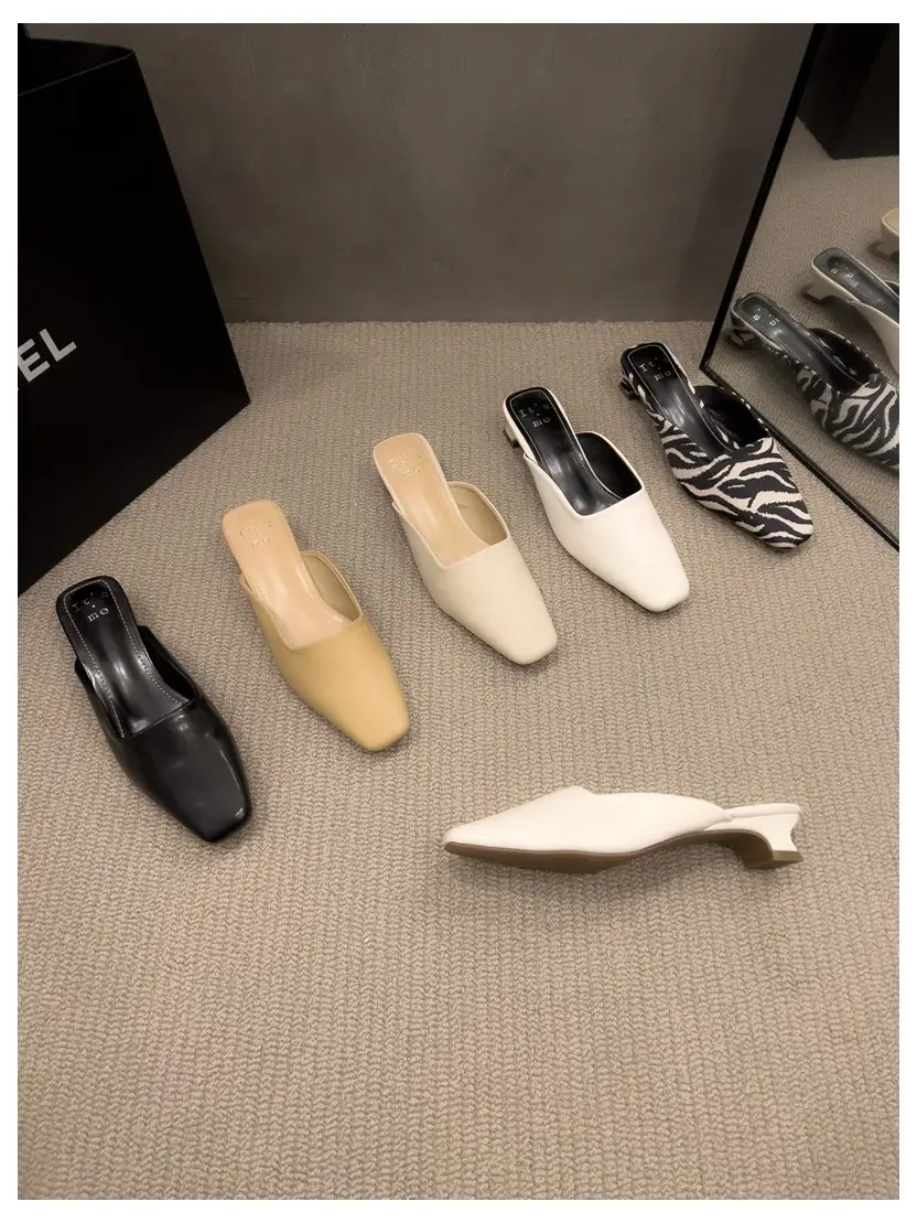 Fashion Zebra Zebra Pattern Mule Shoes Women Low Heels Square Toe Slides Outdoor Slippers New Spring Casual Flat Shoes Chaussure