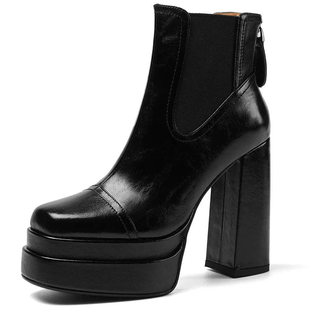 MILI-MIYA Fashion Platform Women Full Genuine Leather Ankle Boots Super High Thick Heels Solid Color Zippers Handmade For Ladies