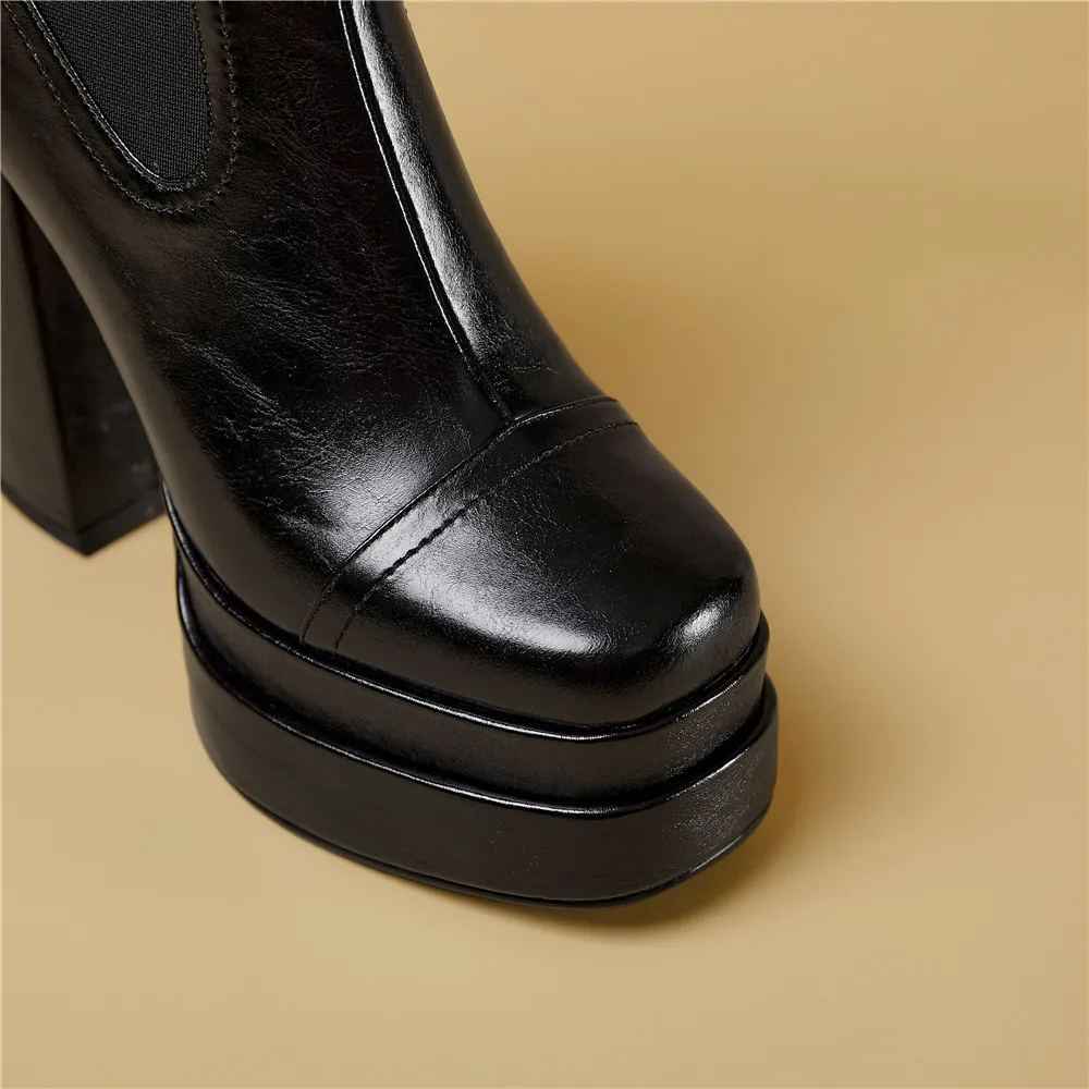 MILI-MIYA Fashion Platform Women Full Genuine Leather Ankle Boots Super High Thick Heels Solid Color Zippers Handmade For Ladies