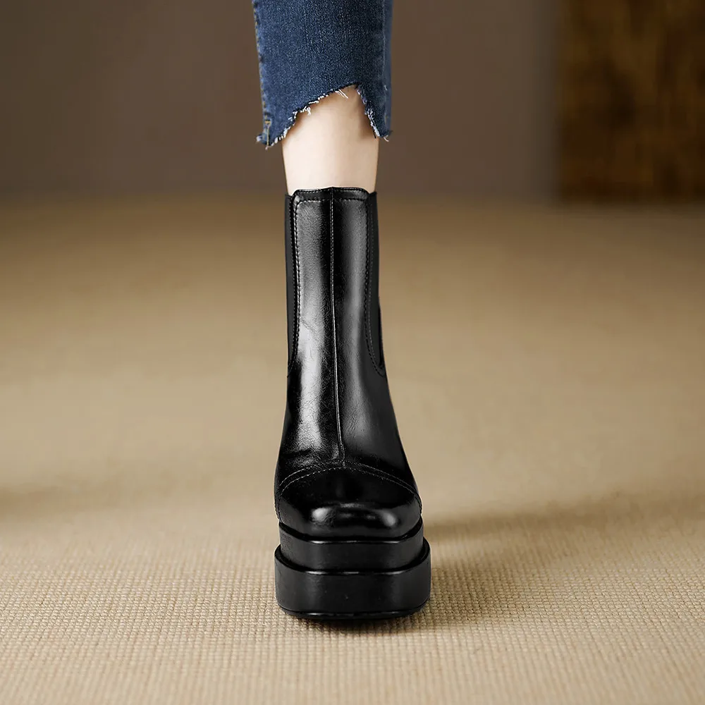 MILI-MIYA Fashion Platform Women Full Genuine Leather Ankle Boots Super High Thick Heels Solid Color Zippers Handmade For Ladies