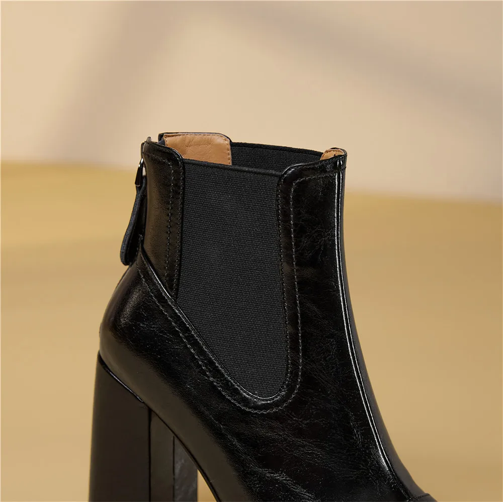 MILI-MIYA Fashion Platform Women Full Genuine Leather Ankle Boots Super High Thick Heels Solid Color Zippers Handmade For Ladies