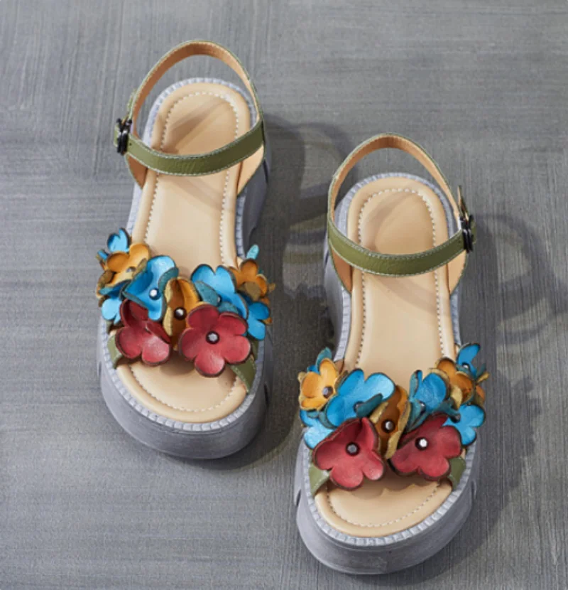 ZXRYXGS Bohemian Style Classic Flowers Sandals Fashionable Shoes Woman New 2026 Premium Real Leather Platform Increase Sandals