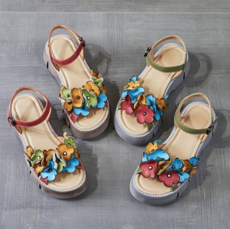 ZXRYXGS Bohemian Style Classic Flowers Sandals Fashionable Shoes Woman New 2026 Premium Real Leather Platform Increase Sandals