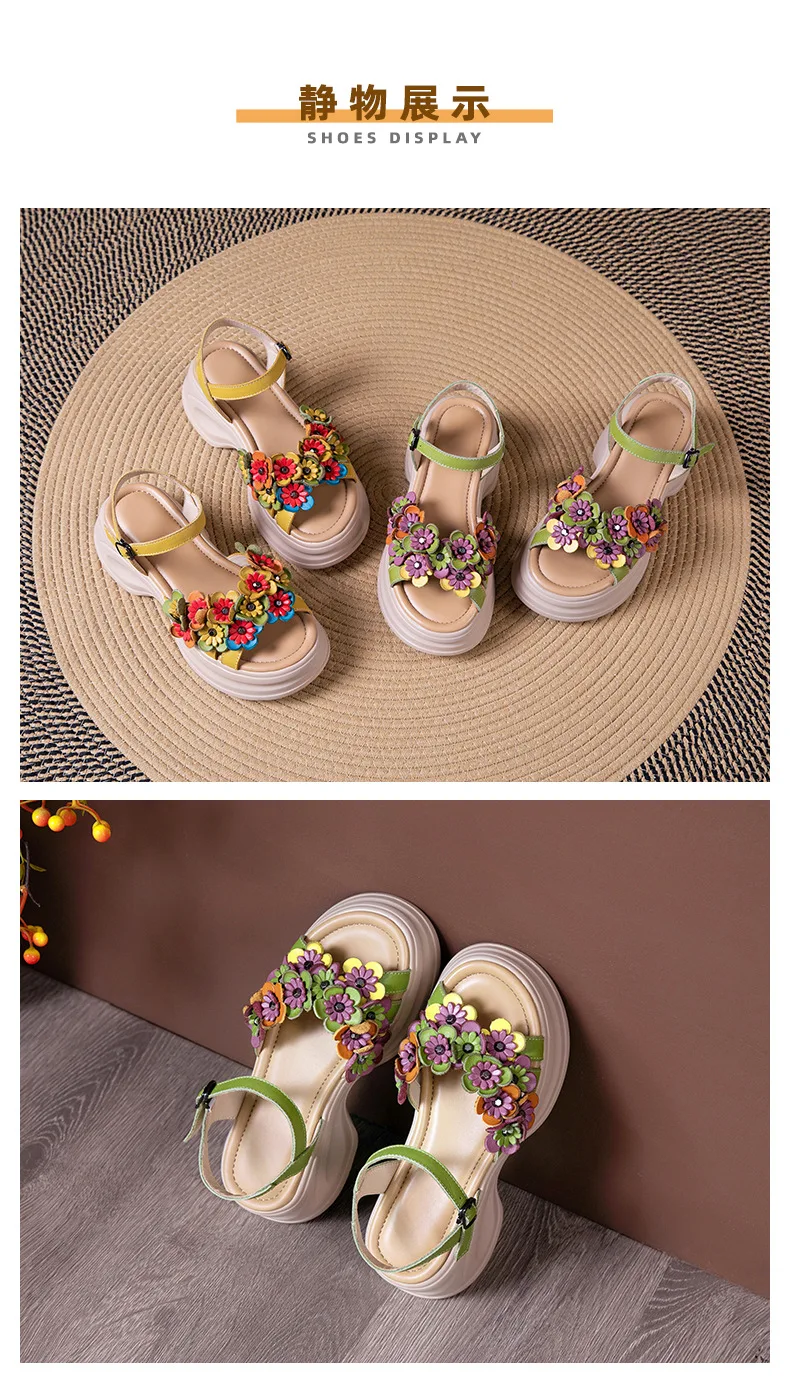 ZXRYXGS Bohemian Style Classic Flowers Sandals Fashionable Shoes Woman New 2026 Premium Real Leather Platform Increase Sandals