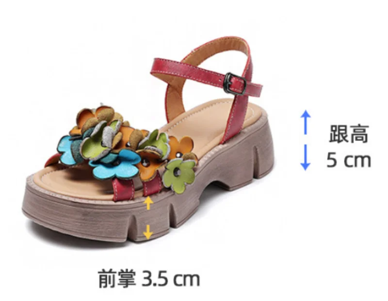 ZXRYXGS Bohemian Style Classic Flowers Sandals Fashionable Shoes Woman New 2026 Premium Real Leather Platform Increase Sandals