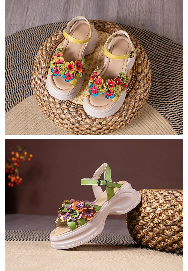 ZXRYXGS Bohemian Style Classic Flowers Sandals Fashionable Shoes Woman New 2026 Premium Real Leather Platform Increase Sandals