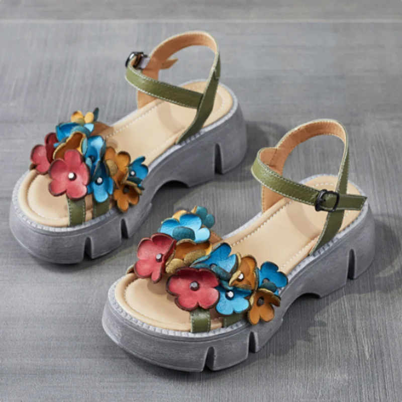 ZXRYXGS Bohemian Style Classic Flowers Sandals Fashionable Shoes Woman New 2026 Premium Real Leather Platform Increase Sandals