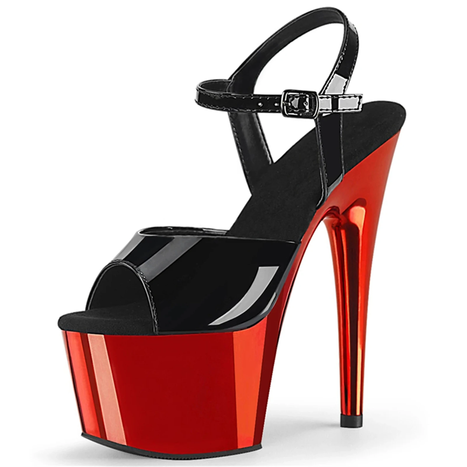 17cm Professional Dance Heels - Sexy Black Patent Peep Toe Stilettos w/ Red Platform & Ankle Strap for Latin Salsa Tango