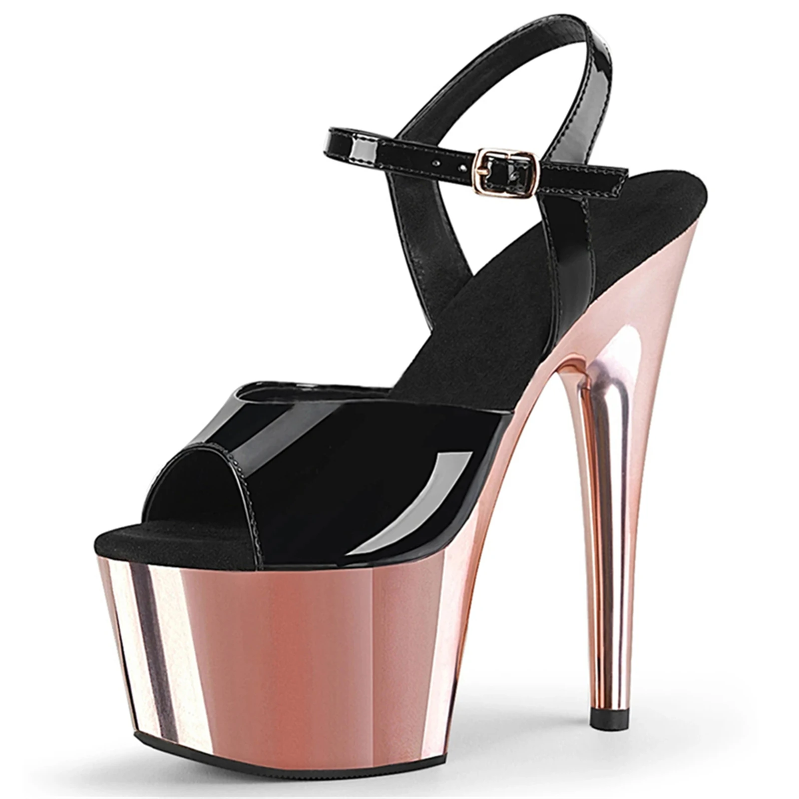 17cm Professional Dance Heels - Sexy Black Patent Peep Toe Stilettos w/ Red Platform & Ankle Strap for Latin Salsa Tango